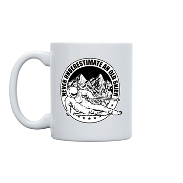Never Underestimate An Old Skier White Coffee Mug